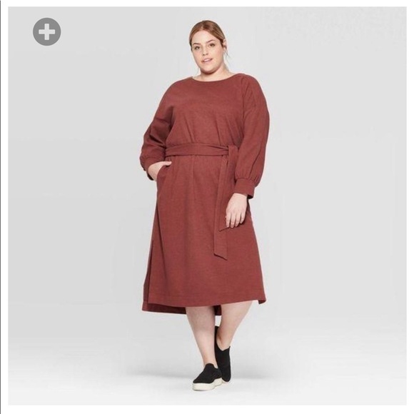 Womens Plus Size long sleeve boat neck midi dress - Picture 1 of 2